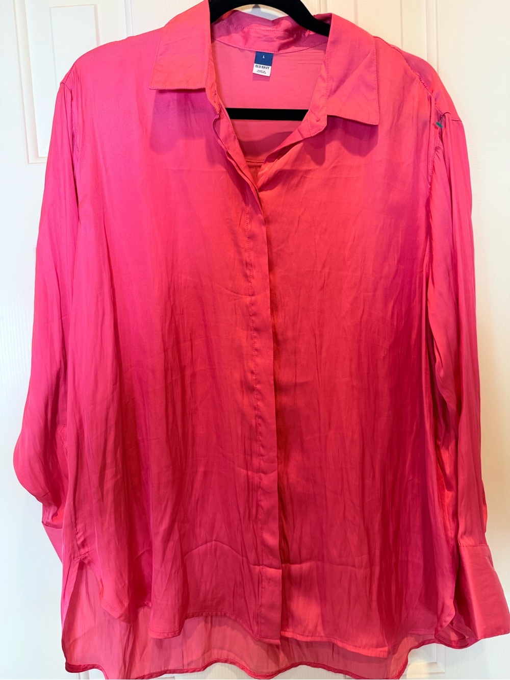 Old Navy Large Bright Pink Women's Button Down Front Blouse Shirt